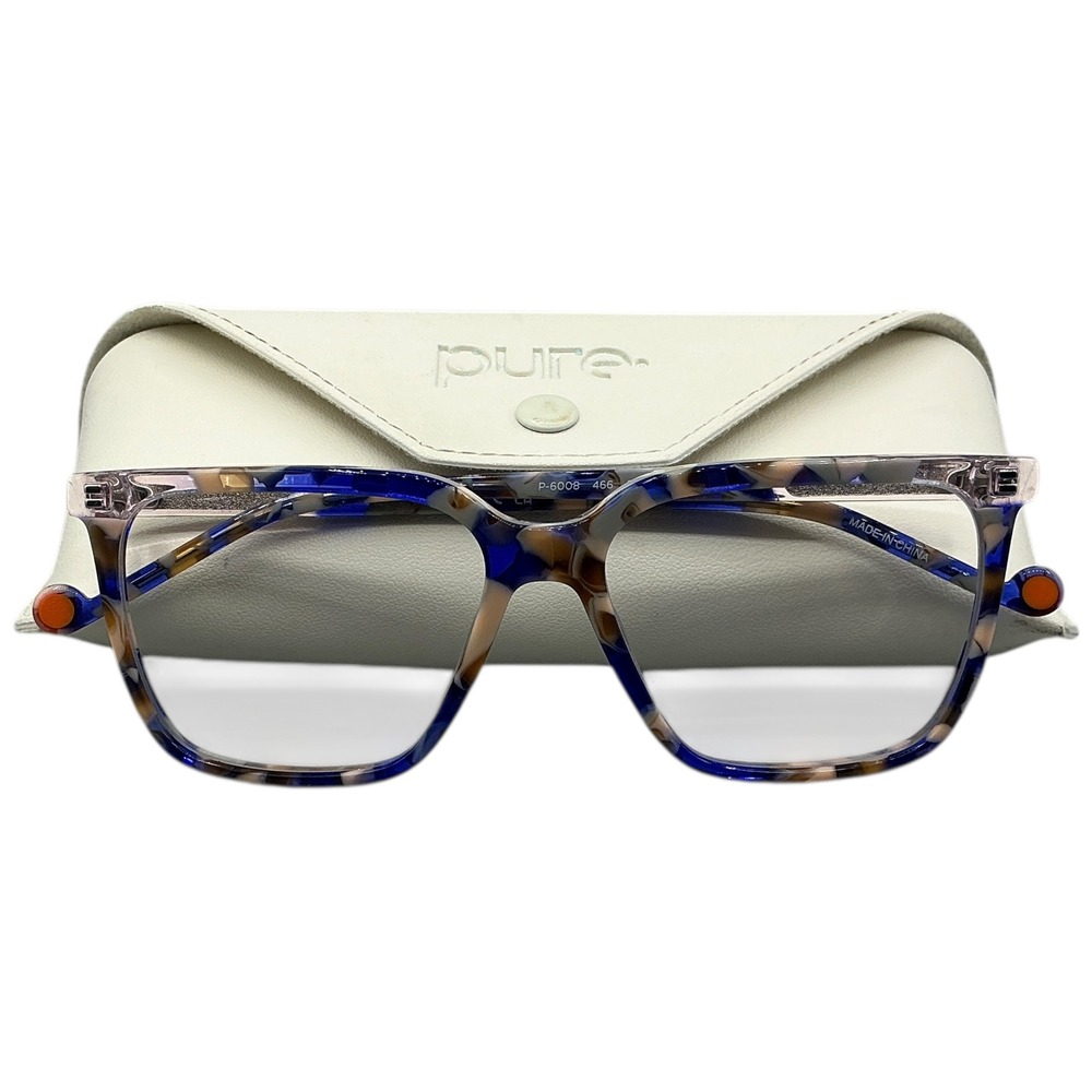 Pure Eyeglasses P6008 466 Blue Tortoise Shell Square Eyewear Frame